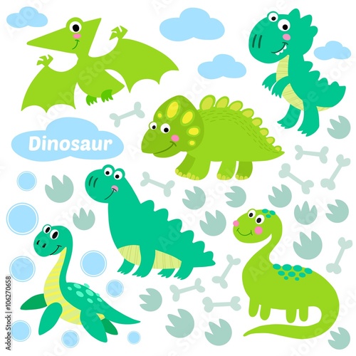 Dinosaur set vector illustration.