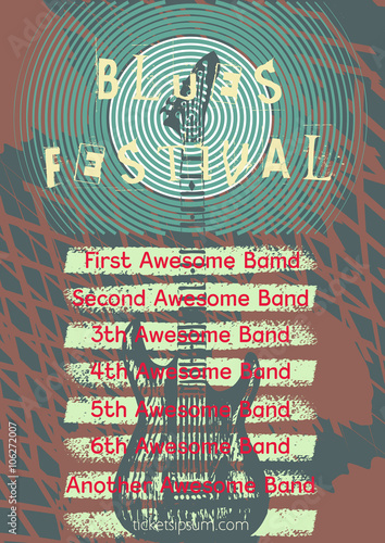 Vector jazz, rock or blues music poster template.