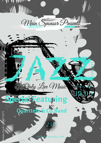 Vector jazz, rock or blues music poster template.