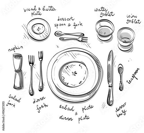 Table setting. Vector sketch.