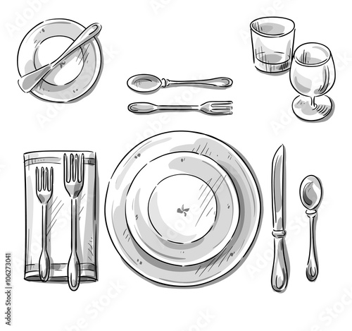 Table setting. Vector sketch.