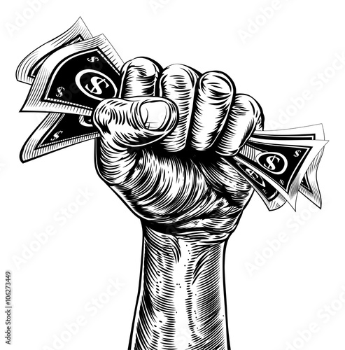 Revolution fist holding money concept