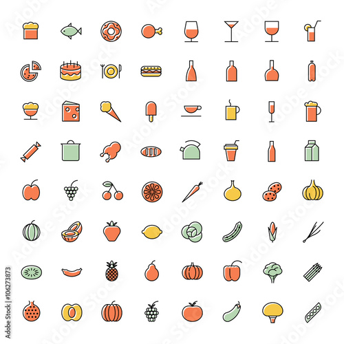 Thin line icons for food and drinks