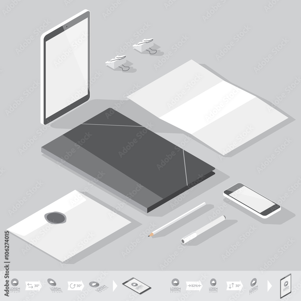 Isometric corporate identity template Isometric corporate identity template