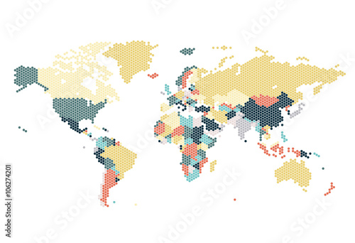 Fotografie Dotted World map of hexagonal dots
