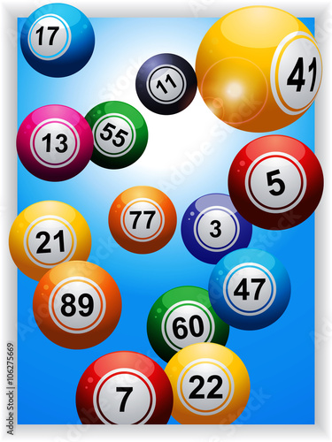 Bingo balls over portrait panel