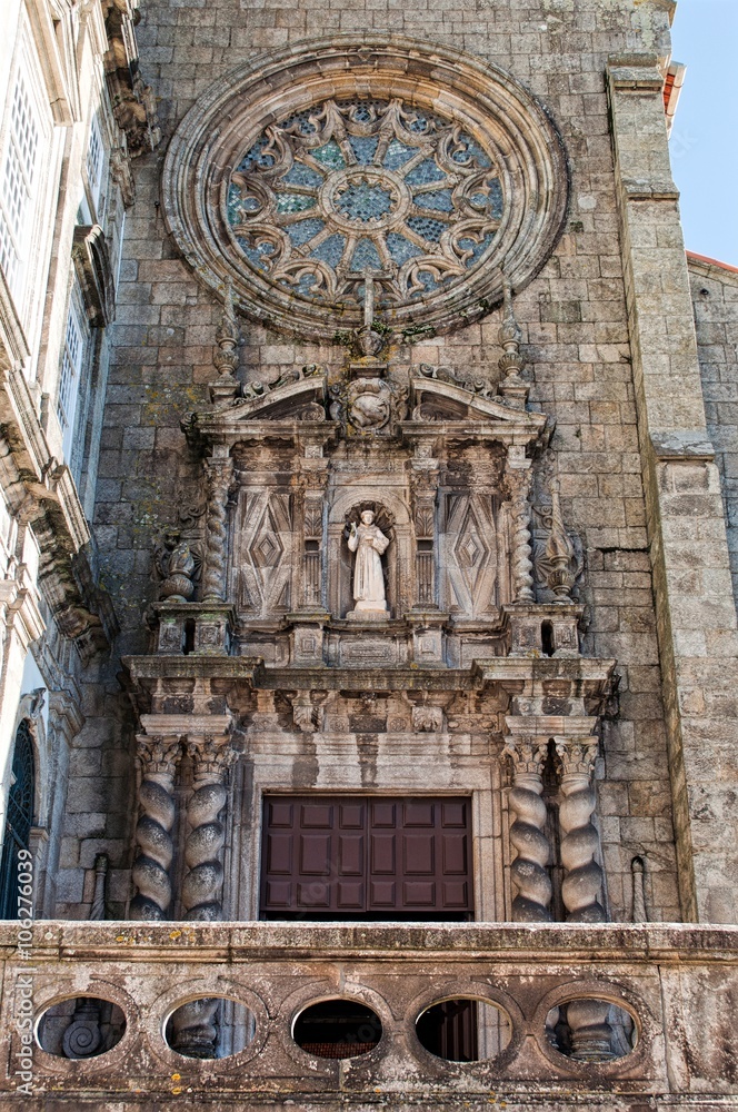 Facade elements and main entrance of the Church of Saint Francis in Porto. Portugal