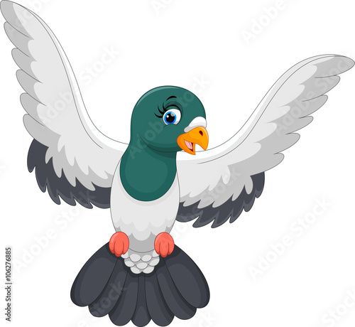Vector illustration of pigeon landed isolated on white background