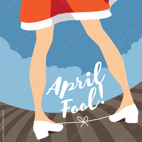 April Fool's Day tied shoelaces gag design.