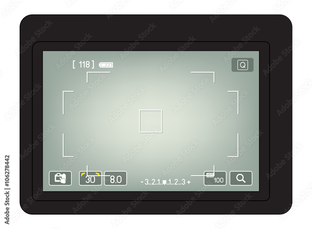 camera viewfinder with exposure and camera settings vector