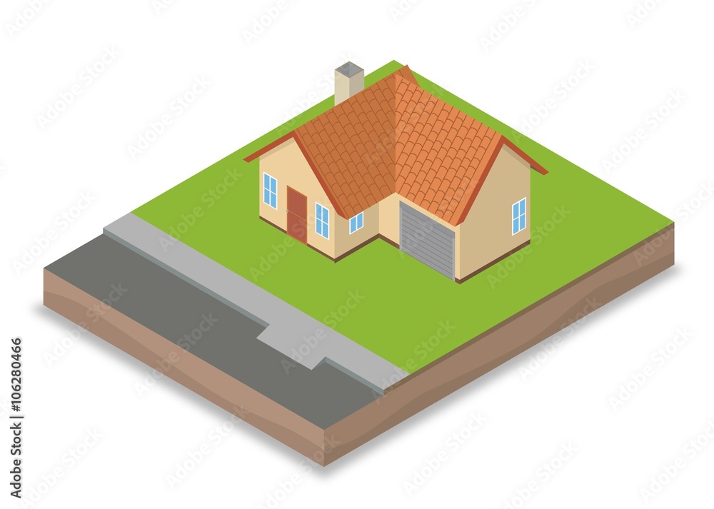 Isometric unfinished house construction: ready for decoration Isometric unfinished house construction: ready for decoration