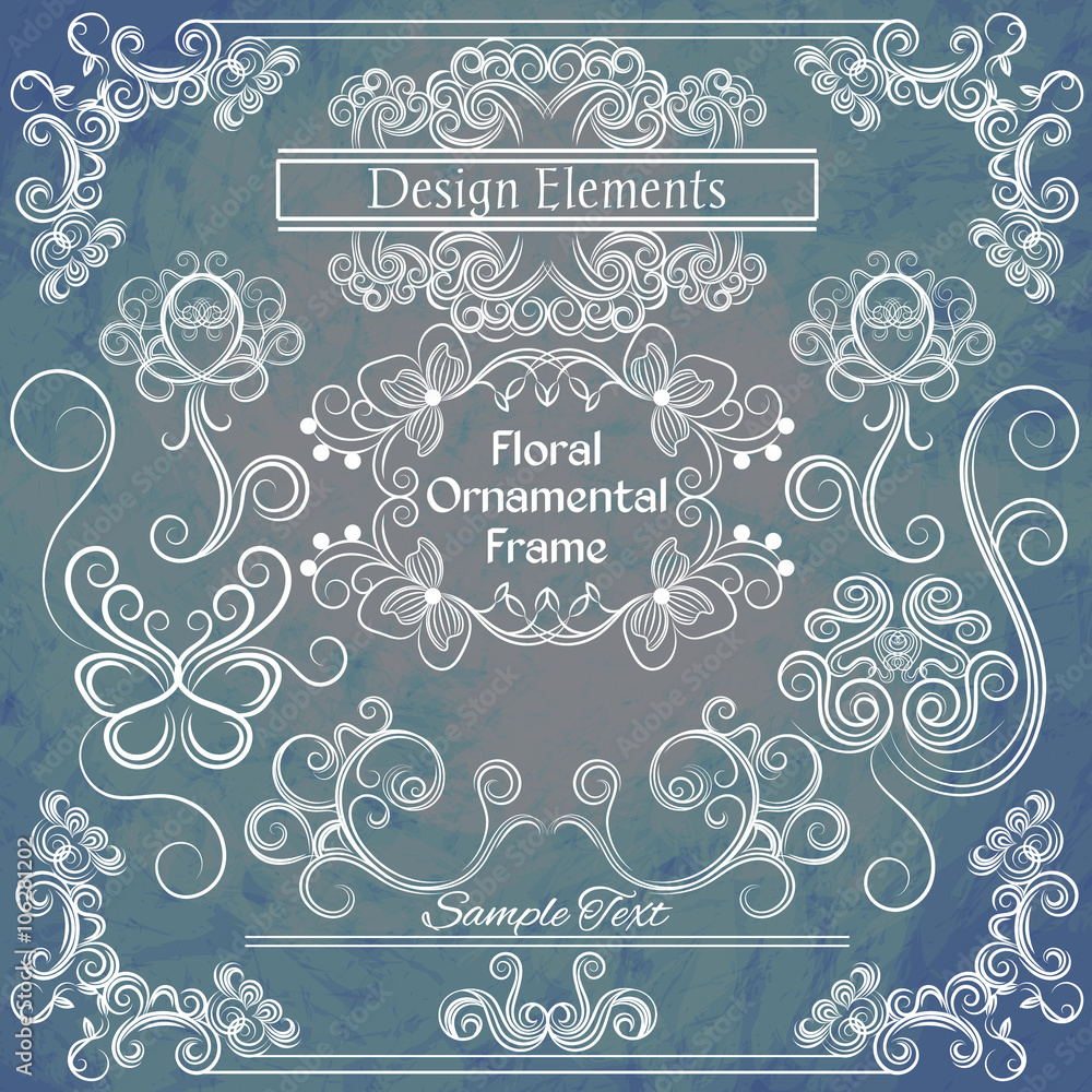 Vector floral design elements on shabby background