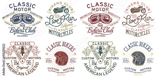 Fotografia Vintage Classic Motorcycle badges collection clean and grunge