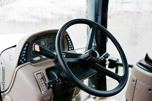 Steering wheel and the controls in the cabin of the new tractor © AS Photo Family