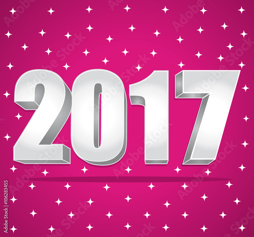2017. Bonne année carte de vœux rose et argent.