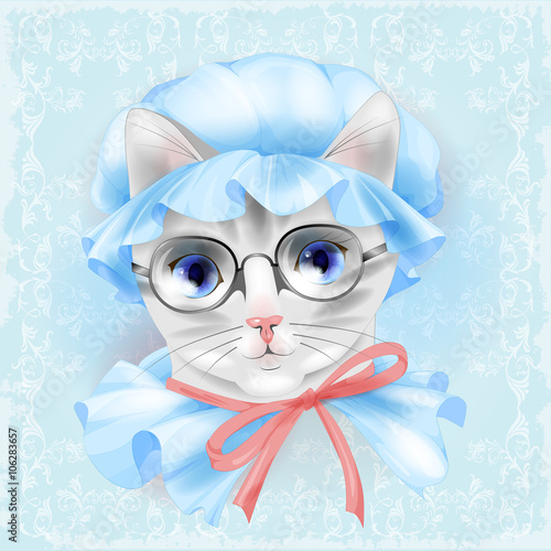 portrait of the vintage cat with glasses. Victorian style.