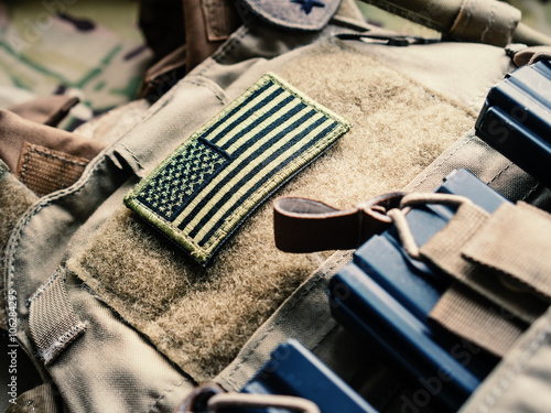 Green U.S. Flag On The Bulletproof Vest photo