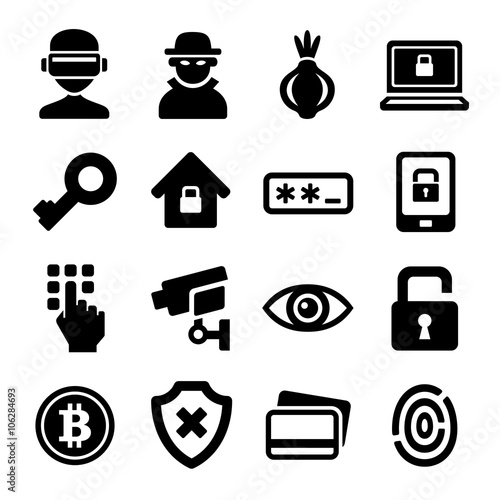 Dark Deep Internet and Security Icons Set. Vector