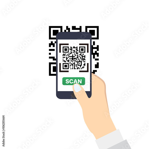ベクター、QRコードを読み取るスマートフォン
