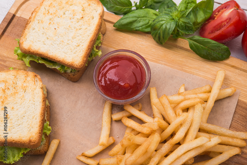 french fries and ketchup