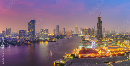 Bangkok Cityscape, Business district with high building at night time, Bangkok, Thailand