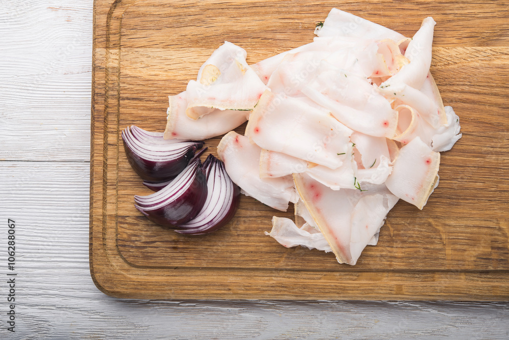 fat tallow sliced with onion fat tallow sliced with onion
