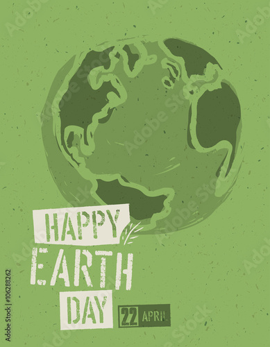 Happy Earth Day Poster. Symbolic Earth illustration on the green