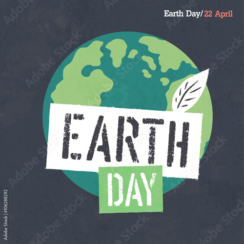 Earth Day Poster. Earth Illustration. Earth Day Logotype. On dar