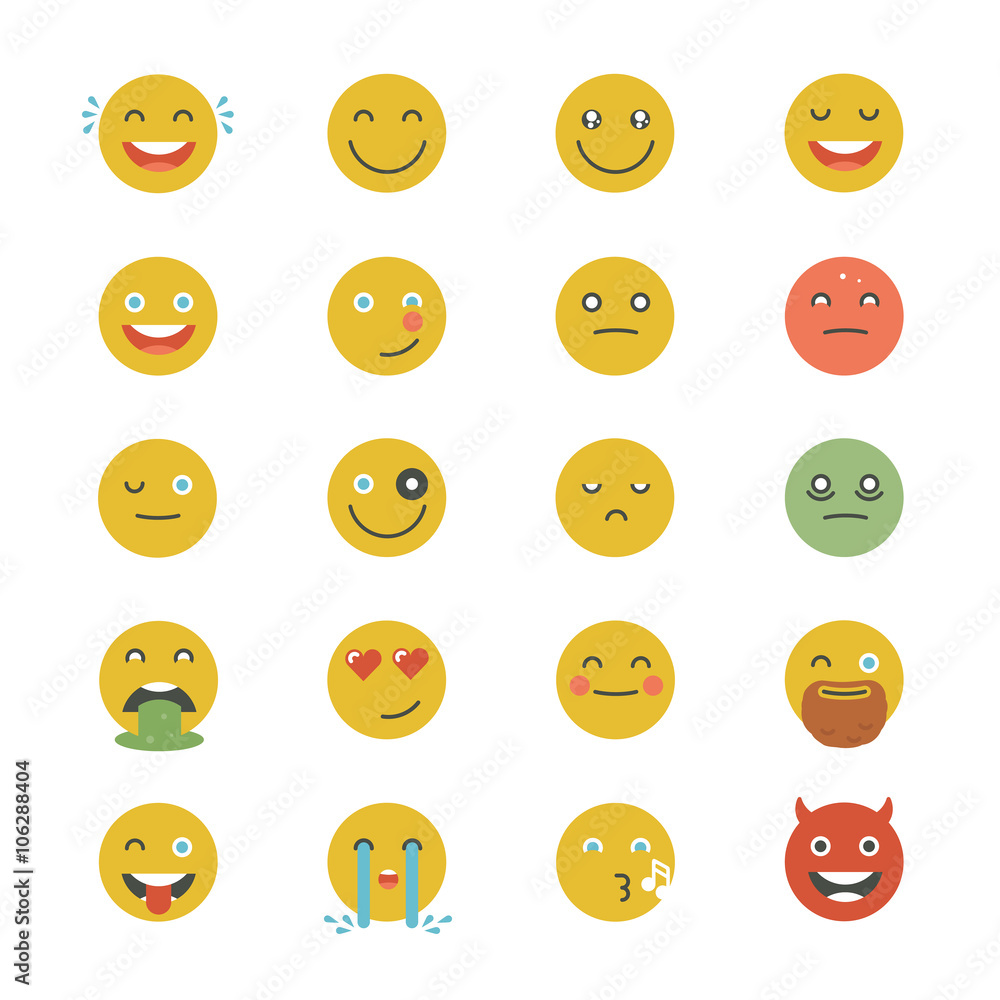 Emoticons Collection. Set of Emoji. Flat monochrome style. Diffe Emoticons Collection. Set of Emoji. Flat monochrome style. Diffe