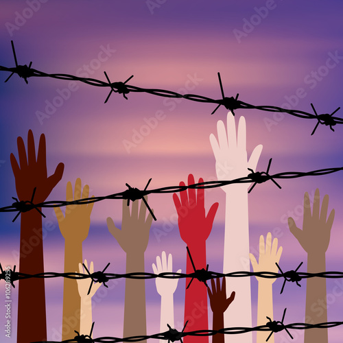 Hands Behind a Barbed Wire