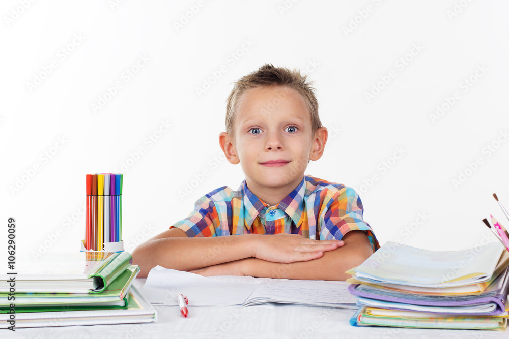 School boy thinking about homework School boy thinking about homework