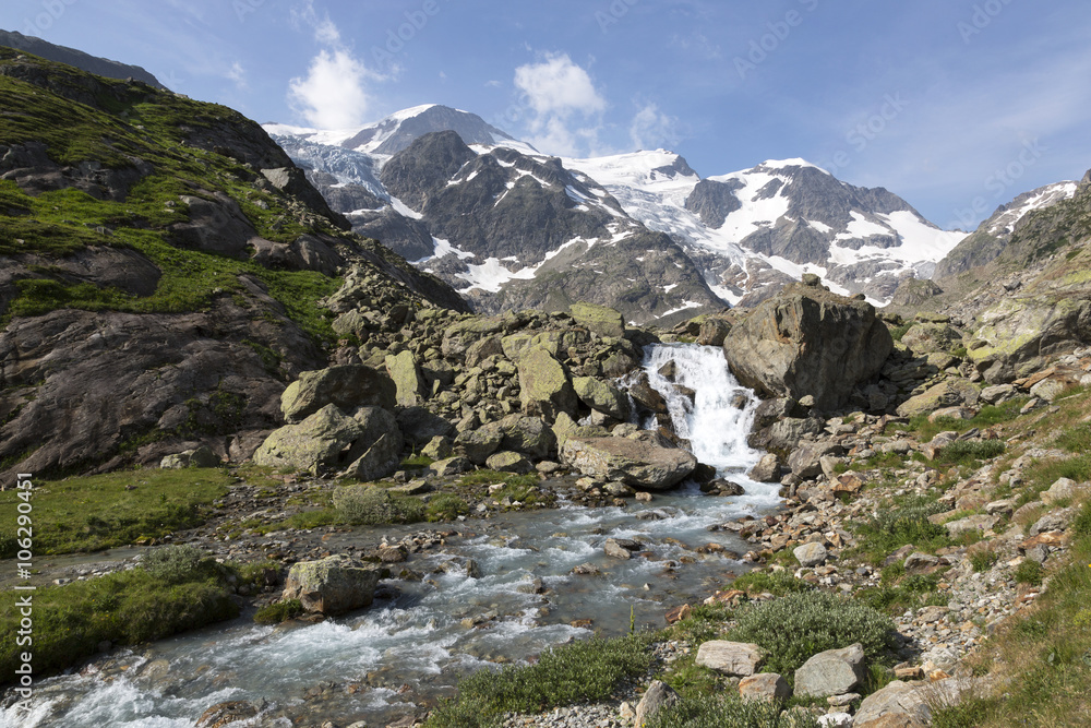High Alps in the Bernese Oberland in Switzerland with creek