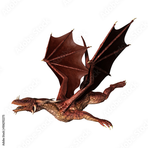 3D Illustration Red Fantasy Dragon on White