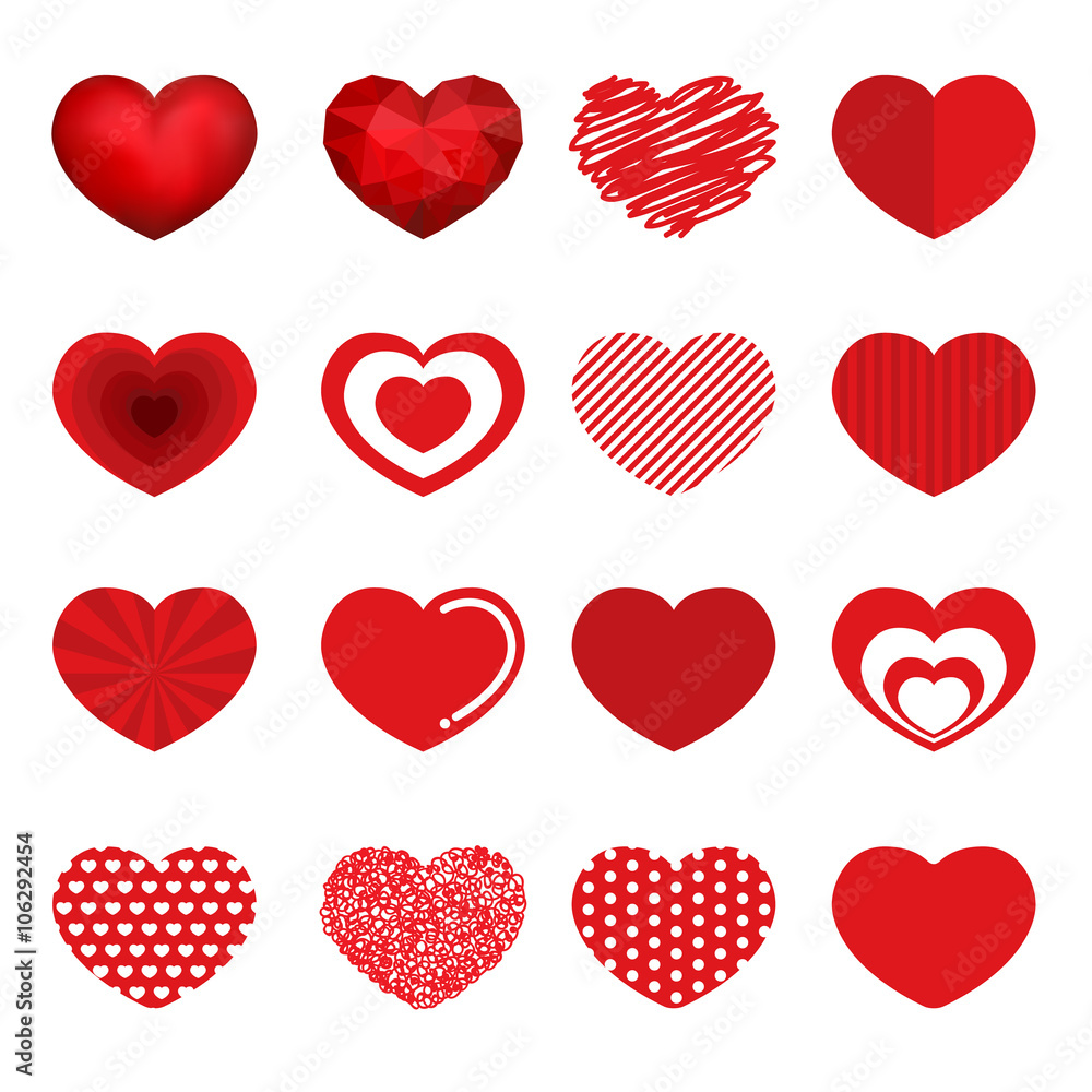 Vector hearts design set 16 style for Valentine day Vector hearts design set 16 style for Valentine day