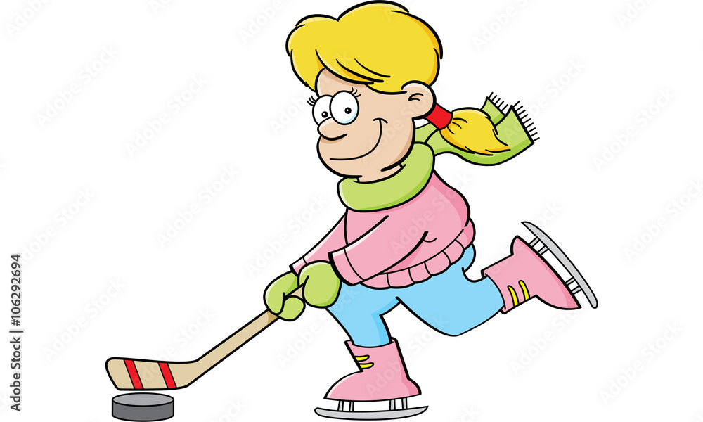 Cartoon illustration of a girl playing ice hockey. Cartoon illustration of a girl playing ice hockey.