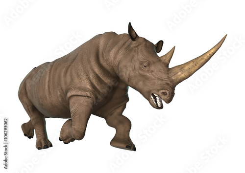 3D Illustration Rhinoceros on White