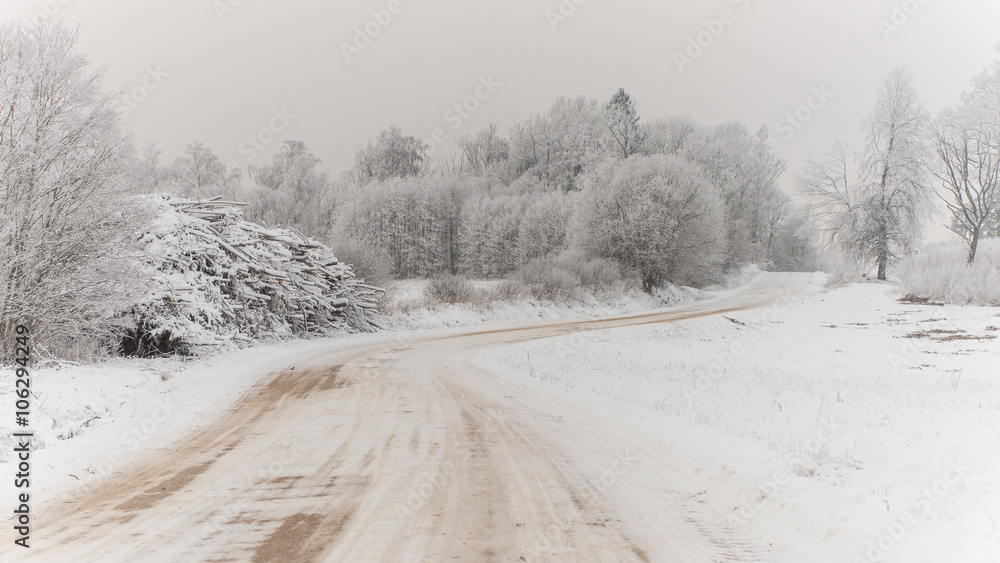 Fototapeta premium empty road in the countryside in winter
