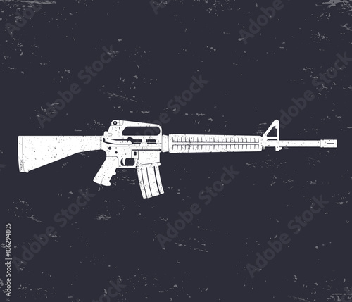 5.56 mm assault rifle, automatic gun, rifle, white on dark, vector illustration