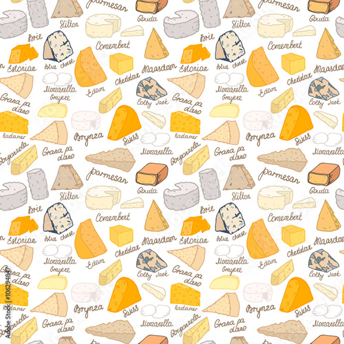 Seamless pattern with different types of cheese