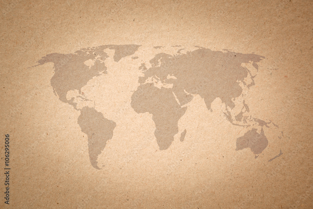 World map on paper texture background