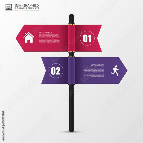 Infographic template of multidirectional pointers on a signpost.