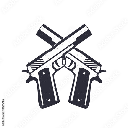 crossed classic pistols, handguns with grunge texture, vector illustration