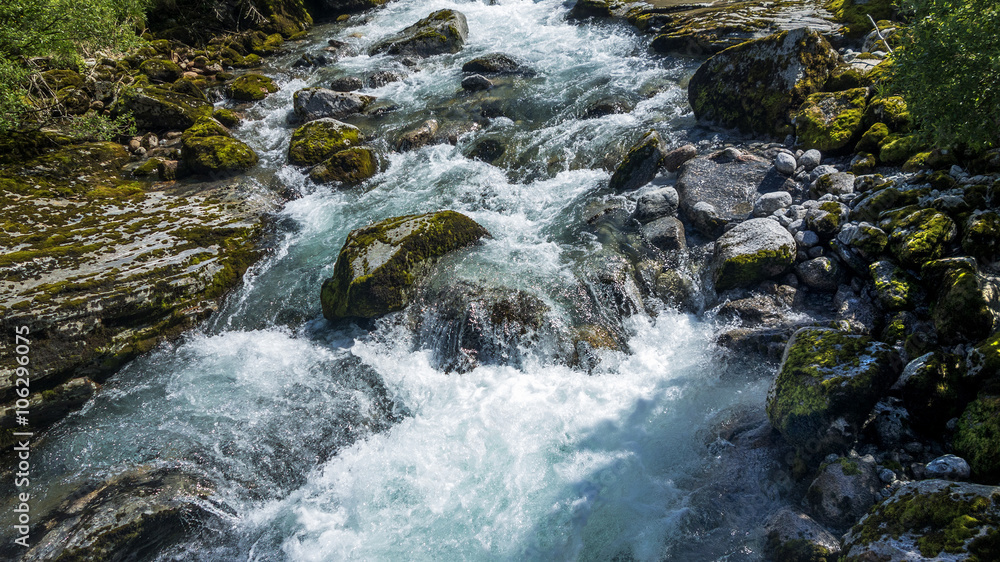 Fototapeta premium Rapid mountain river / Rapid mountain river. River running over the rocks 