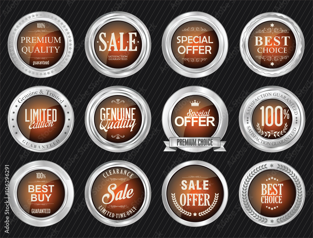 Retro vintage sale silver badge and labels collection