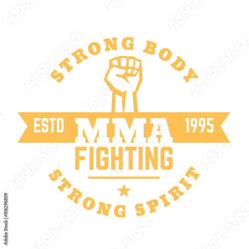 MMA fighting logo, sign, mma t-shirt design, print isolated on white, vector illustration