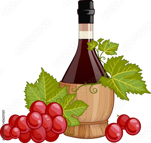 Red wine in italian fiasco bottle 