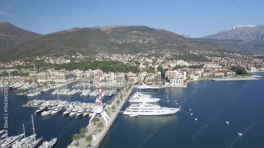 Aerial view of Porto Montenegro. Tivat city. Aerial view of Porto Montenegro. Tivat city.