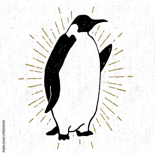 Hand drawn textured icon with emperor penguin vector illustration