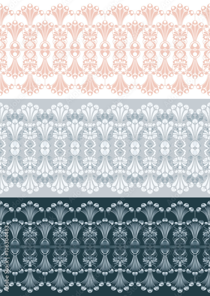 Vector illustration. Set of seamless lace borders