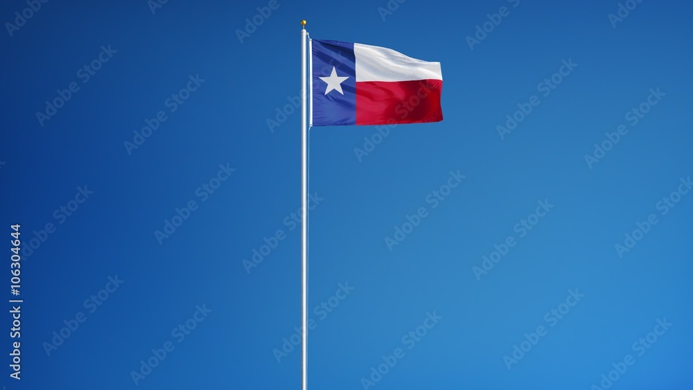 Texas flag waving in slow motion against clean blue sky, seamlessly looped, long shot, isolated on alpha channel with black and white luminance matte, perfect for film, news, digital composition Texas flag waving in slow motion against clean blue sky, seamlessly looped, long shot, isolated on alpha channel with black and white luminance matte, perfect for film, news, digital composition